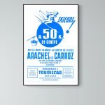 Affiche vintage pour la station de ski Araches les Carroz, mettant en avant la route blanche et la d.
