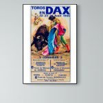 Affiche vintage de corrida à Dax en 1965 avec toreros et taureau.
