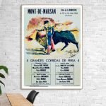 Affiche vintage de corrida à Dax en 1965, mettant en scène un torero face à un taureau lors d'une fe.