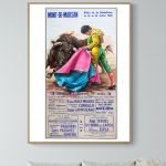 Affiche vintage de corrida de toros à Dax en 1965, illustrant une scène de tauromachie avec un torer.
