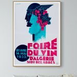 Affiche vintage pour la Foire du Vin en Algérie, mettant en valeur Biskra, la Reine des Zibans, avec.