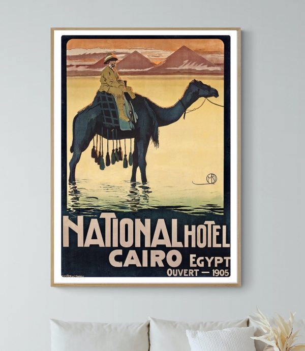Affiche vintage représentant Biskra, la reine des Zibans, avec un désert et des montagnes en arrière.