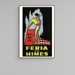 Affiche vintage de la Feria de Nîmes 1961, illustrant une figure de torero dans un style rétro.