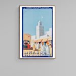 Affiche vintage représentant Biskra, la Reine des Zibans, avec un style artistique rétro et des coul.