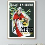 Affiche vintage Fête de la Mirabelle à Metz, datant de 1951, illustrant la célébration traditionnell.
