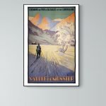 Affiche vintage Vallée de Munster avec paysage enneigé et montagnes.