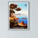 Affiche vintage du lac d'Annecy avec paysage coloré et nature.