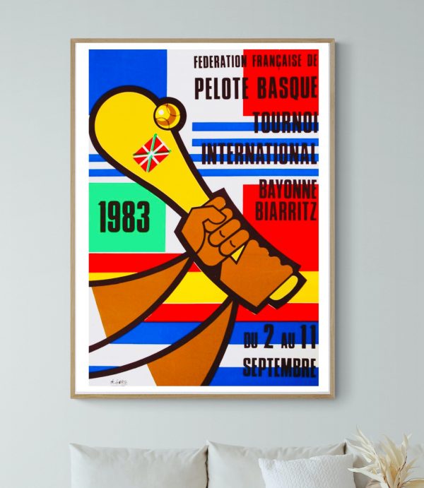 Affiche vintage pour le tournoi international de pelote basque à Bayonne Biarritz en 1983.
