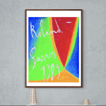 Affiche vintage colorée avec signature et année 1999, idéale pour décoration murale.