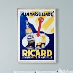 Affiche vintage Roland Garros 1980, mettant en avant une publicité pour Ricard à Marseille.