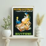 Affiche vintage de Pastina Glutinata avec une femme et une fille.
