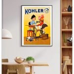 Affiche vintage Kohler avec illustration rétro pour décoration murale.