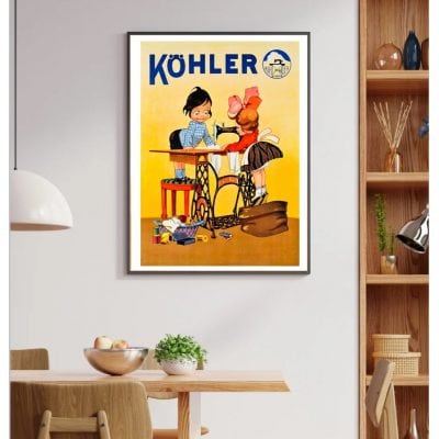 Affiche vintage Kohler avec illustration rétro pour décoration murale.