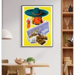 Affiche vintage chocolat avec femme mexicaine, style rétro coloré.