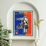 Affiche vintage de police parisienne avec illustration stylisée en couleurs vives.