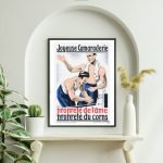 Affiche vintage camaraderie masculine, illustration de deux hommes se lavant les mains, style rétro.