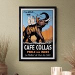 Affiche vintage Café Collas avec éléphant et publicité pour Perle des Indes.