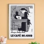 Affiche vintage café en noir et blanc, illustration rétro pour décoration murale.