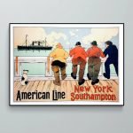 Balade en ferry à New York Southampton, affiche vintage.