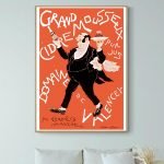 Affiche vintage représentant un personnage caricatural avec texte artistique, évoquant l'art et la c.