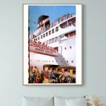 Affiche vintage d'une croisière à Echternach, Luxembourg, avec bateau et passagers.