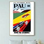 Affiche vintage de course automobile à Pau, mettant en valeur des voitures de racing dans un style r.