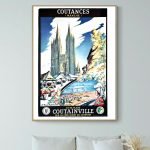 Affiche vintage de Echternach, Luxembourg, avec vue sur la cathédrale et la plage de Cottainville.