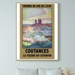 Affiche vintage de la ligne ferroviaire à Echternach, Luxembourg, avec vue sur la cathédrale.