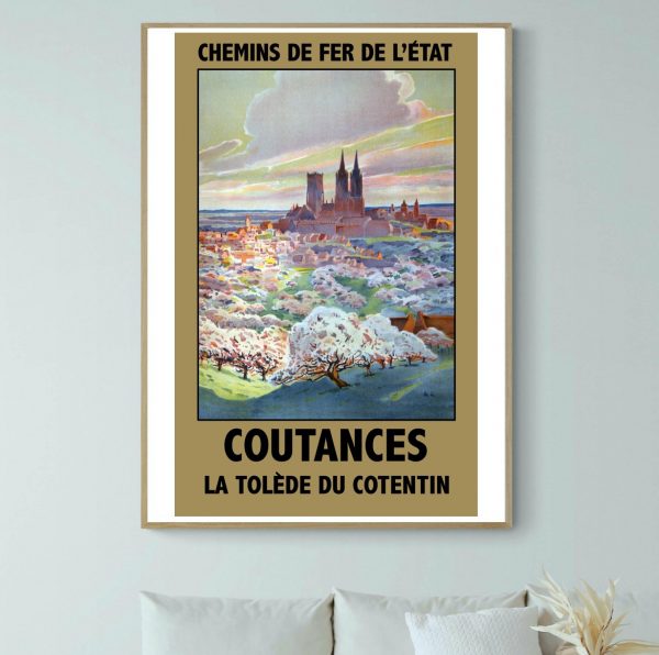 Affiche vintage de la ligne ferroviaire à Echternach, Luxembourg, avec vue sur la cathédrale.