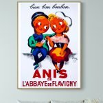 Affiche vintage Anis de l'Abbaye de Flavigny, illustrant un bonbon traditionnel français.