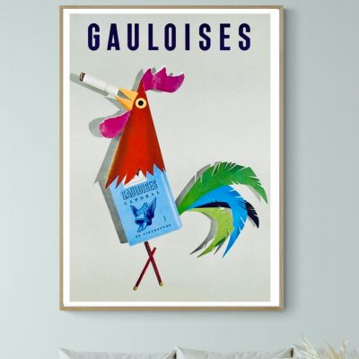 Affiche vintage de Liberty, une publicité pour cigarettes américaines avec un coq coloré.