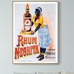 Affiche vintage Campari avec femme africaine et bouteille de rhum Negrita.