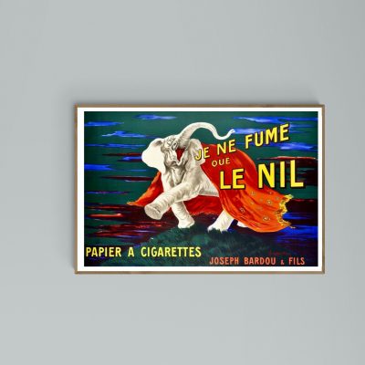Affiche vintage de cigarette avec éléphant et slogan.