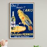 Affiche vintage Campari avec un perroquet et une bouteille d'alcool, style rétro.