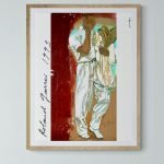 Affiche vintage Campari avec un homme portant un sac, style artistique des années 1990.