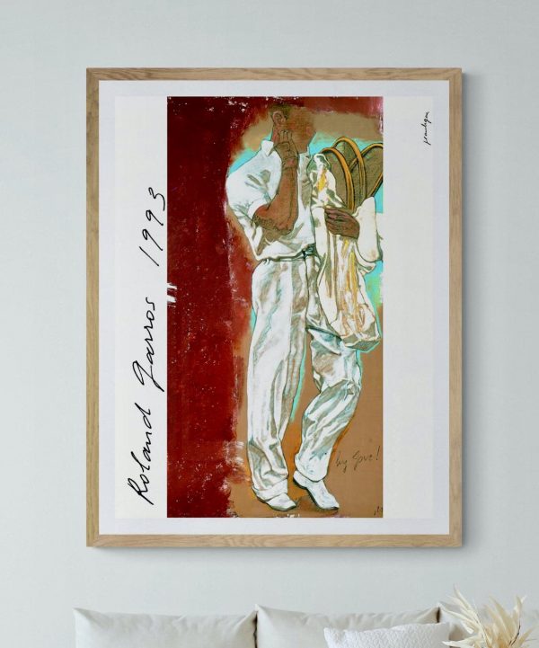 Affiche vintage Campari avec un homme portant un sac, style artistique des années 1990.