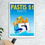Affiche vintage Anisette Pastis 51, illustration rétro colorée.