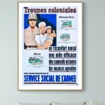 Affiche vintage pour le Service Social de l'Armée, avec illustration de soldats et famille.