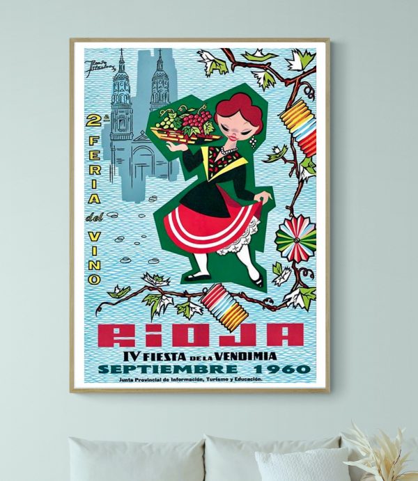 Affiche vintage célébrant la fête de la vendimia en septembre 1960, avec une illustration colorée d'.