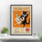 Balade vintage avec chat noir et lapin jouant de la guitare.