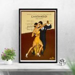 Affiche vintage de danse tango avec couple élégant.