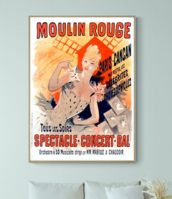Affiche vintage du Moulin Rouge avec La Goulue, célèbre danseuse parisienne.