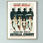 Affiche vintage pour la Bataille des Champs, incitant les jeunes à s'engager pour la défense de la F.