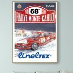 Affiche vintage du Rallye Monte-Carlo 2000, édition 68e, avec voiture de course rouge Marlboro.