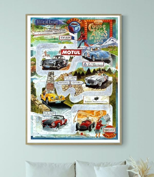 Affiche vintage du Grand Prix de Monaco 1993 avec voitures de course Marlboro.