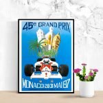 Affiche vintage du Grand Prix de Monaco 1993 avec voiture de F1 Marlboro.