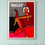 Affiche vintage Bally avec illustration artistique colorée.