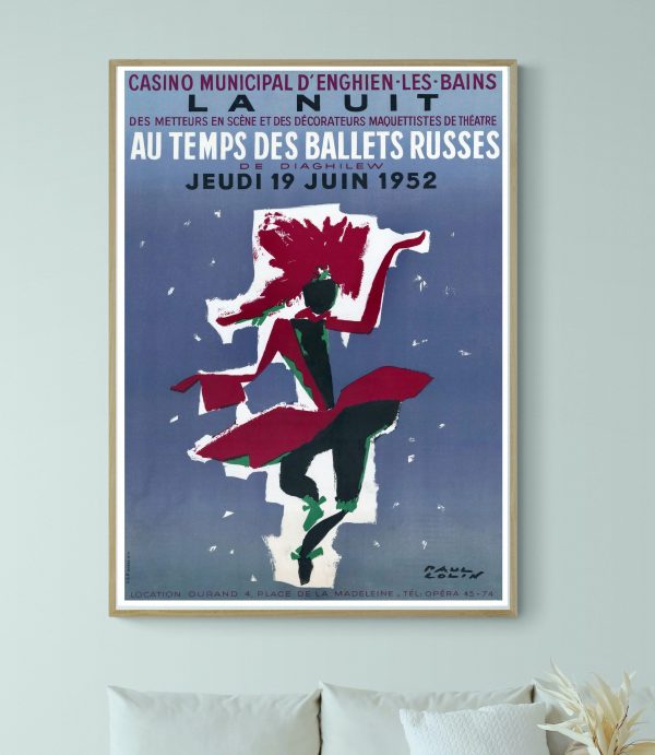 Affiche vintage de 1952 pour un spectacle de ballet russe au Casino d'Enghien-les-Bains.