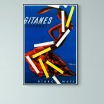 Affiche vintage de Gitanes Caporal, style art déco, couleurs vives, publicité pour cigarettes.
