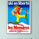 Affiche vintage de ski à Les Menuires, station de Savoie, France.